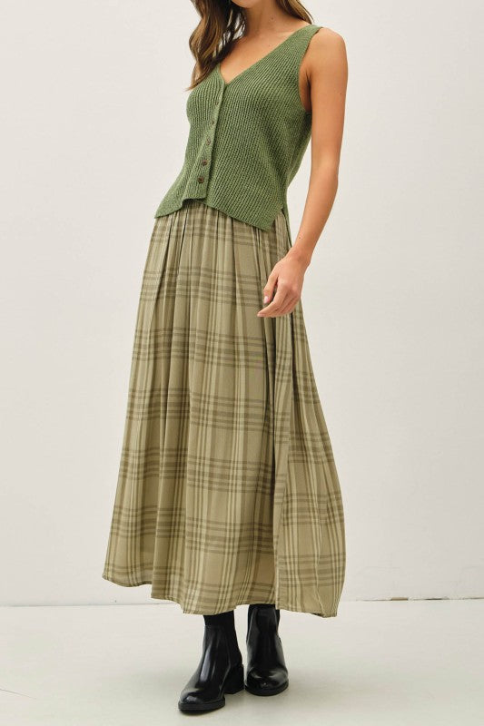 Plaid Sage Maxi Skirt